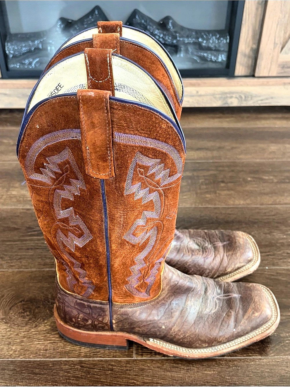 Anderson Bean Embroidered Western Boots Brown & Orange Men’s Size 10 - Picture 3 of 9